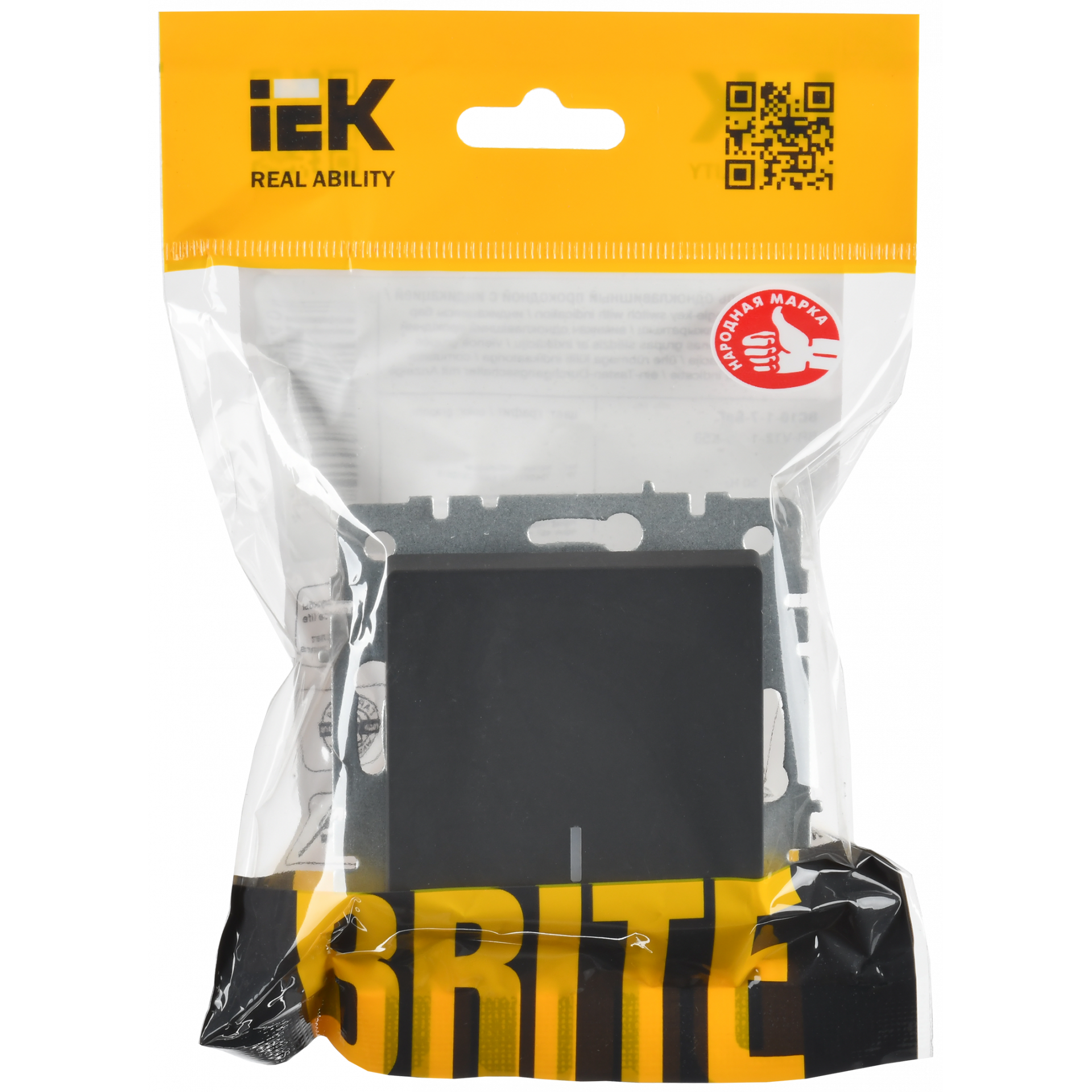 BRITE Выключатель 1-клавишный проходной с индикацией 10А ВС10-1-7-БрГ графит IEK
