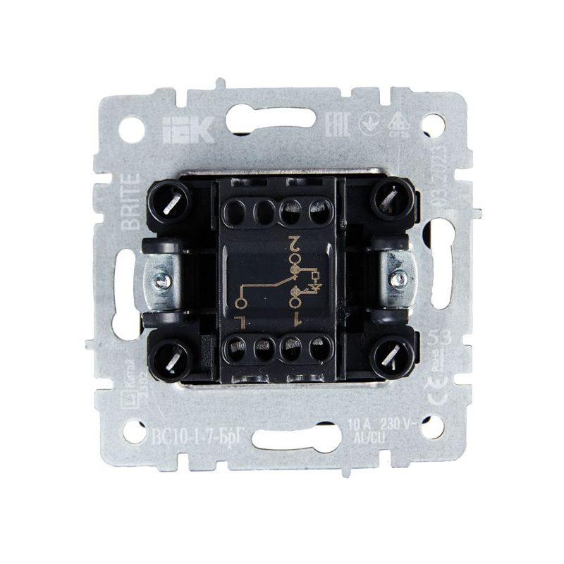 BRITE Выключатель 1-клавишный проходной с индикацией 10А ВС10-1-7-БрГ графит IEK