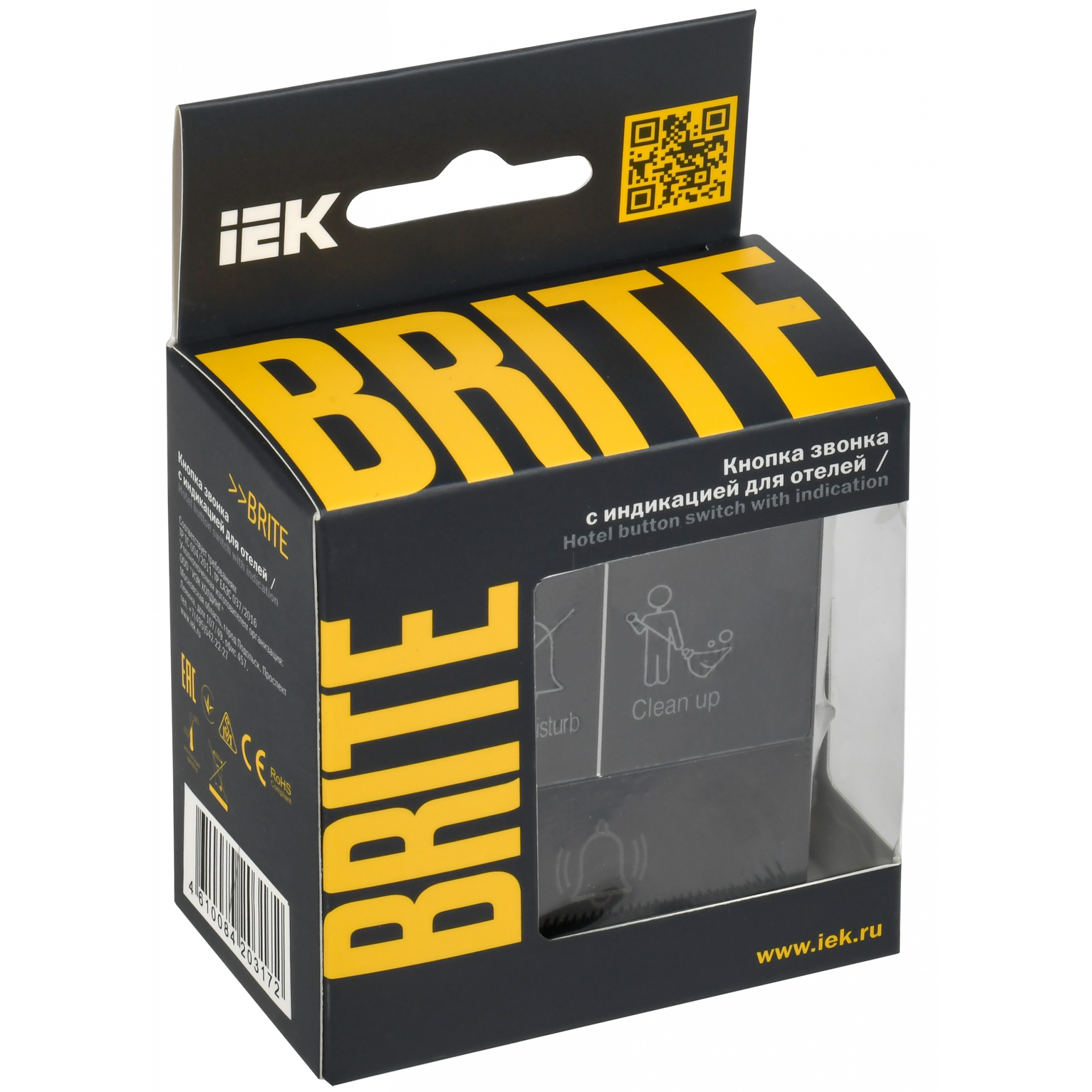 BRITE Кнопка звонка с индикацией для отелей 10А ВС10-1-9-БрЧ черный IEK