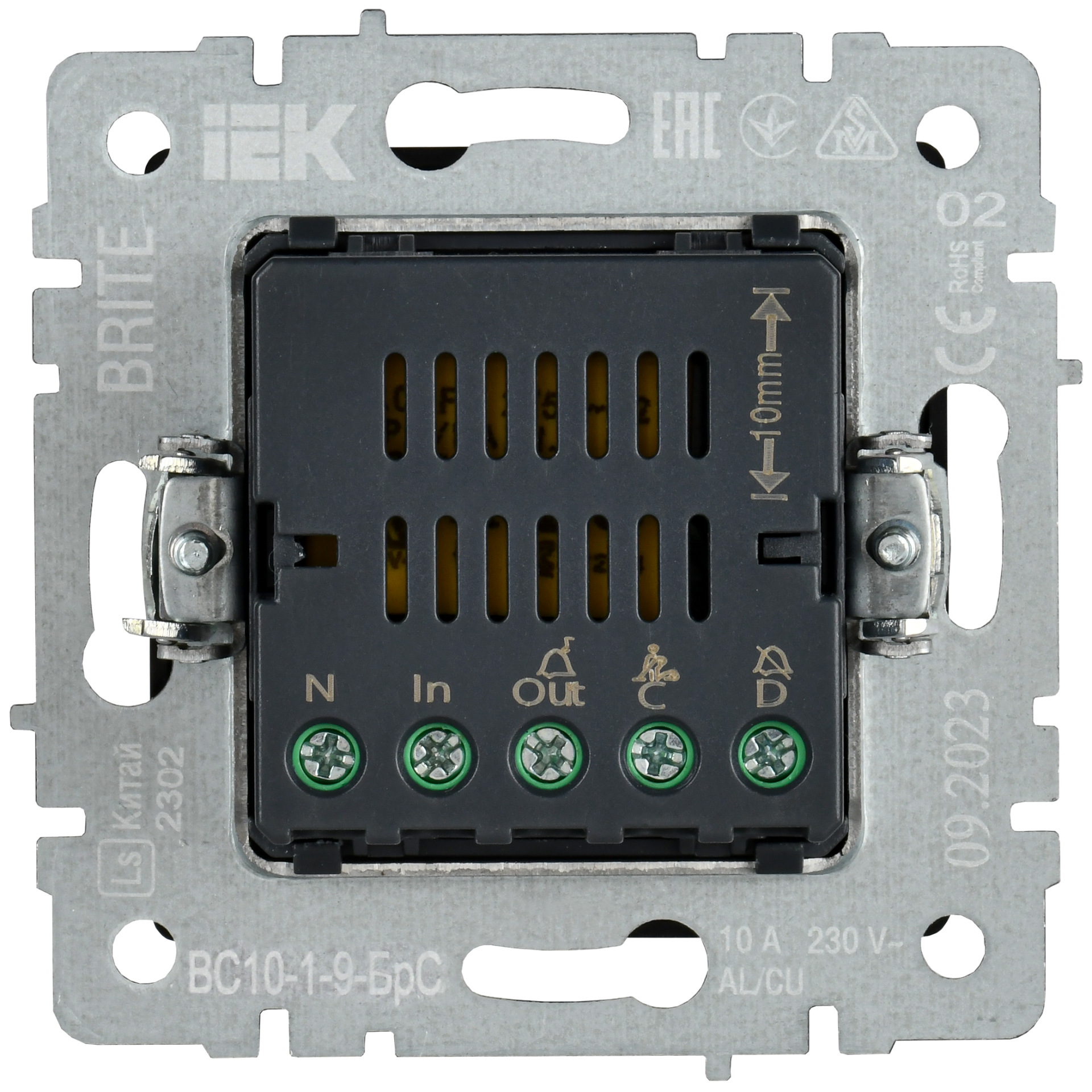 BRITE Кнопка звонка с индикацией для отелей 10А ВС10-1-9-БрС сталь IEK