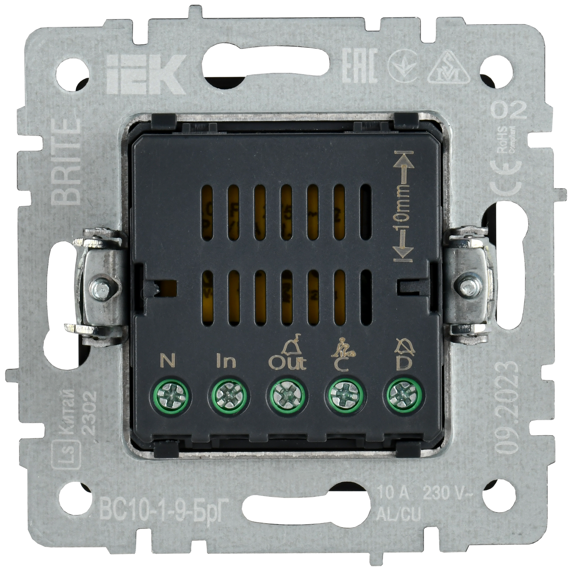BRITE Кнопка звонка с индикацией для отелей 10А ВС10-1-9-БрГ графит IEK