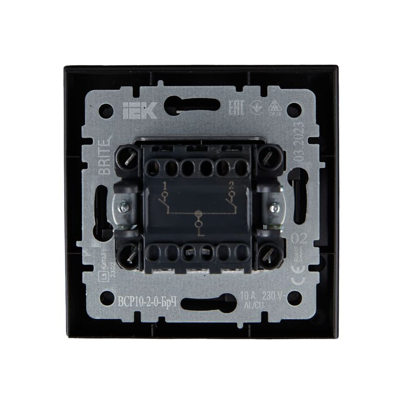 BRITE Выключатель 2-клавишный 10А в сборе ВСР10-2-0-БрЧ черный IEK