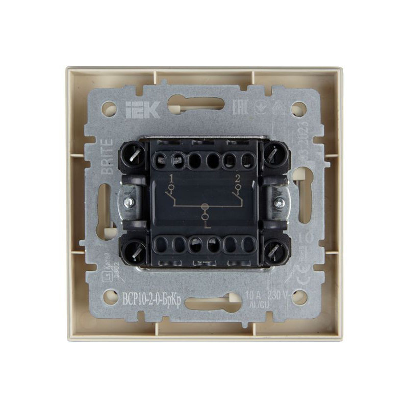 BRITE Выключатель 2-клавишный 10А в сборе ВСР10-2-0-БрКр бежевый IEK