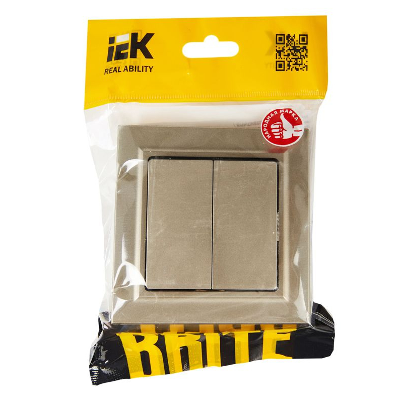 BRITE Выключатель 2-клавишный 10А в сборе ВСР10-2-0-БрШ шампань IEK