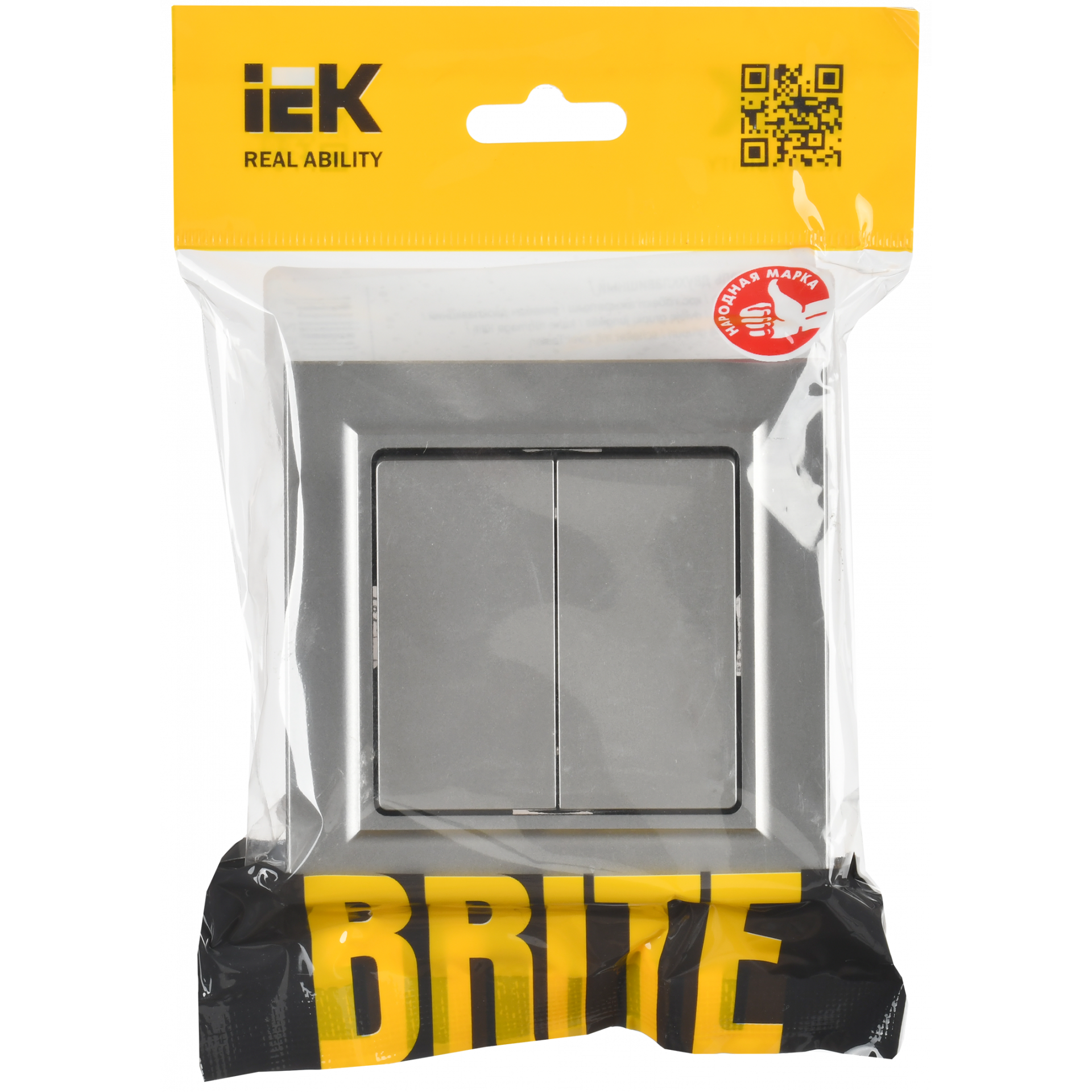 BRITE Выключатель 2-клавишный 10А в сборе ВСР10-2-0-БрС сталь IEK