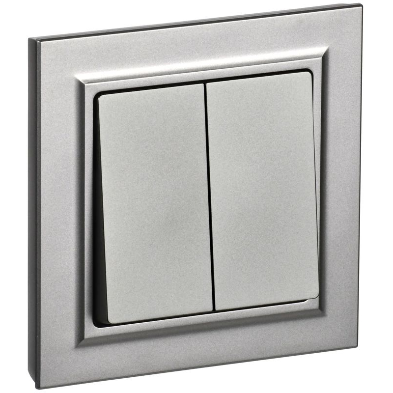 BRITE Выключатель 2-клавишный 10А в сборе ВСР10-2-0-БрС сталь IEK