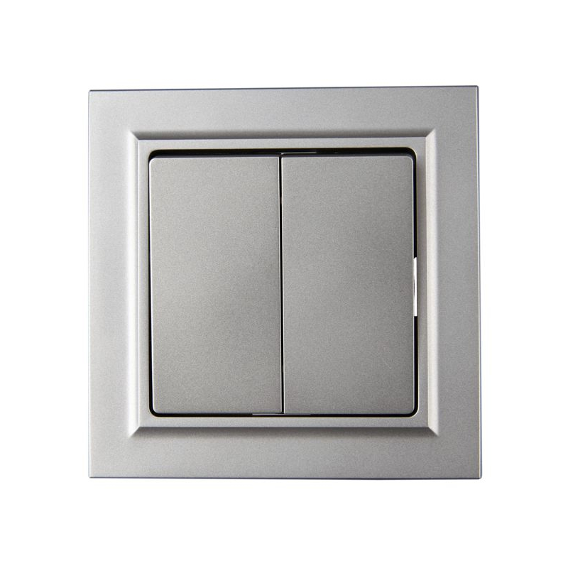 BRITE Выключатель 2-клавишный 10А в сборе ВСР10-2-0-БрС сталь IEK