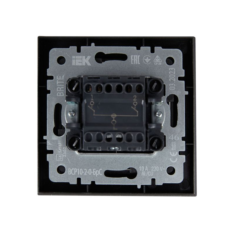 BRITE Выключатель 2-клавишный 10А в сборе ВСР10-2-0-БрС сталь IEK