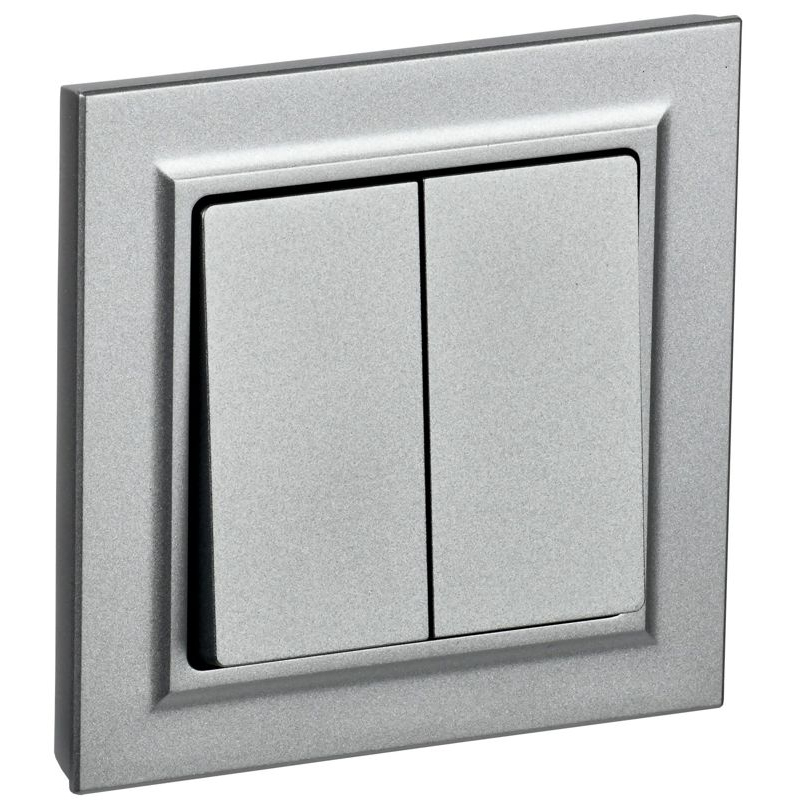 BRITE Выключатель 2-клавишный 10А в сборе ВСР10-2-0-БрА алюминий IEK