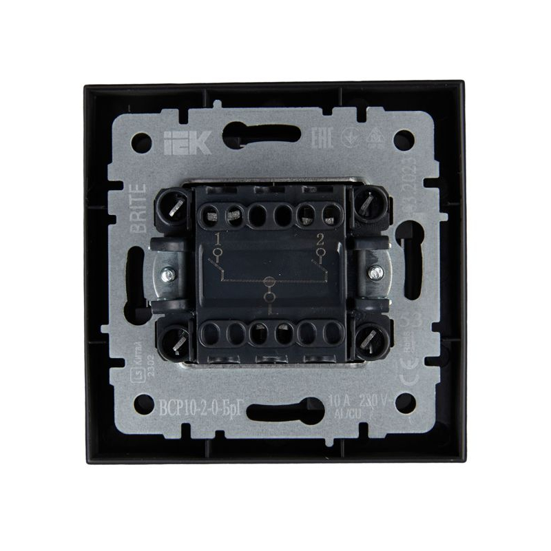 BRITE Выключатель 2-клавишный 10А в сборе ВСР10-2-0-БрГ графит IEK