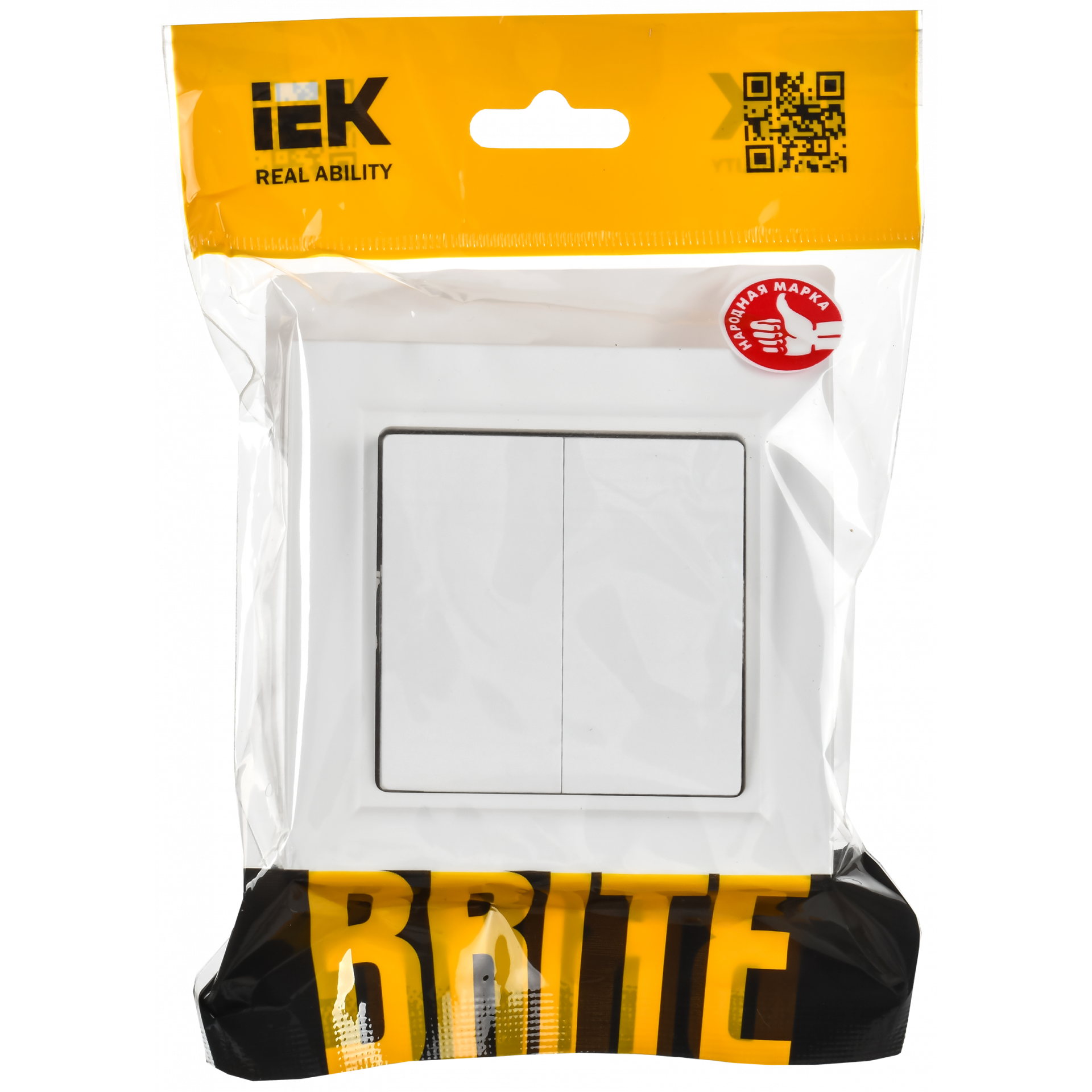 BRITE Выключатель 2-клавишный 10А в сборе ВСР10-2-0-БрАБ арктический белый IEK