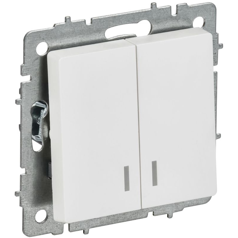 BRITE Выключатель 2-клавишный с индикацией 10А ВС10-2-1-БрАБ арктический белый IEK