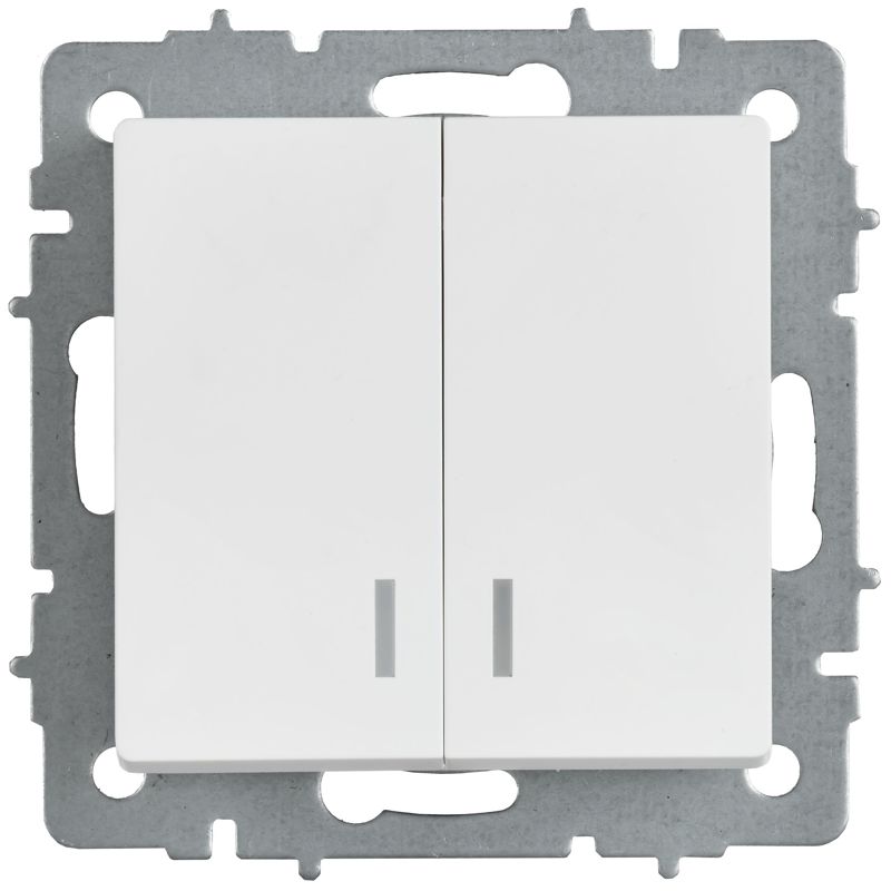 BRITE Выключатель 2-клавишный с индикацией 10А ВС10-2-1-БрАБ арктический белый IEK