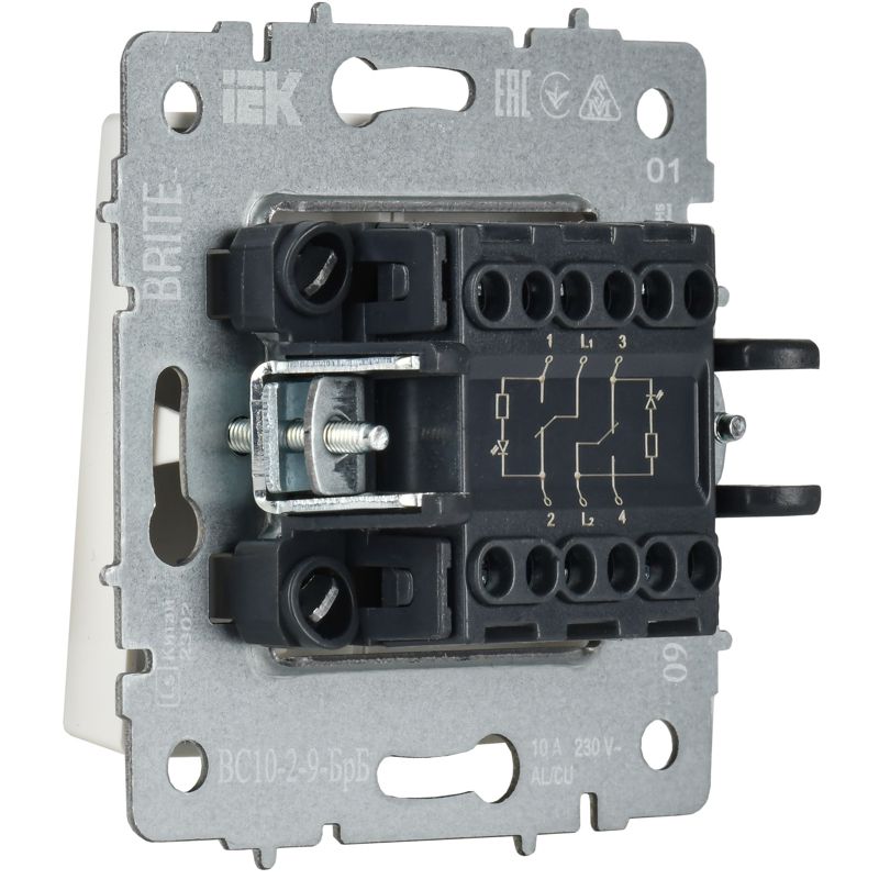 BRITE Выключатель 2-клавишный с индикацией для отелей 10А ВС10-2-9-БрБ белый IEK