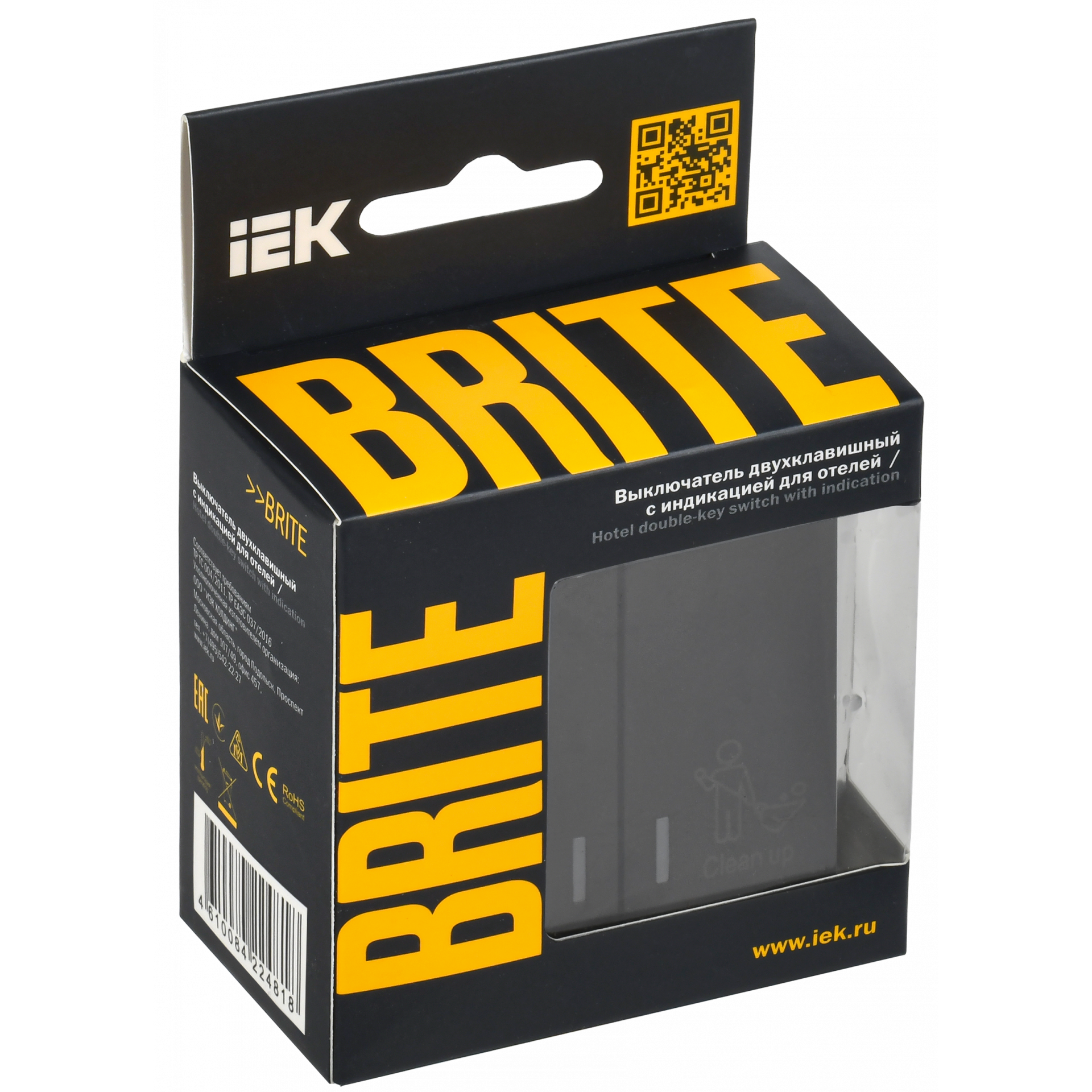 BRITE Выключатель 2-клавишный с индикацией для отелей 10А ВС10-2-9-БрЧ черный IEK