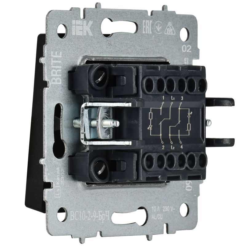 BRITE Выключатель 2-клавишный с индикацией для отелей 10А ВС10-2-9-БрЧ черный IEK
