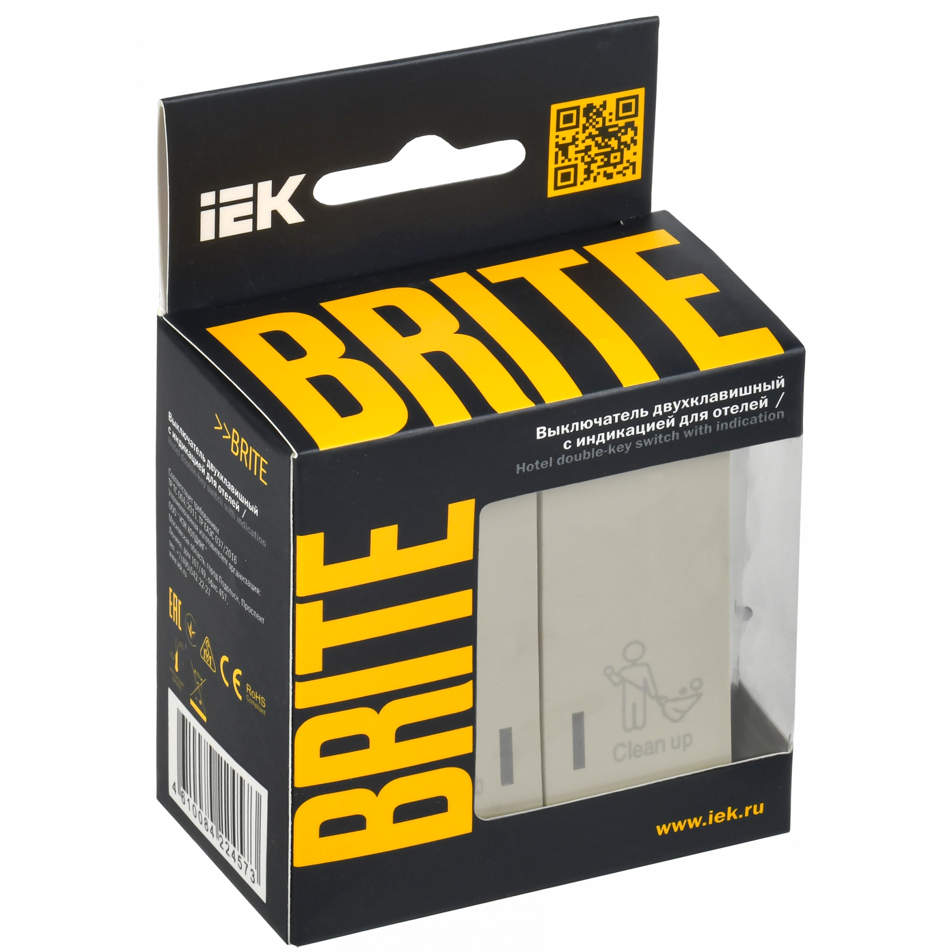 BRITE Выключатель 2-клавишный с индикацией для отелей 10А ВС10-2-9-БрКр бежевый IEK