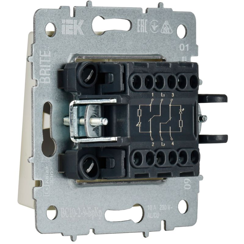 BRITE Выключатель 2-клавишный с индикацией для отелей 10А ВС10-2-9-БрКр бежевый IEK