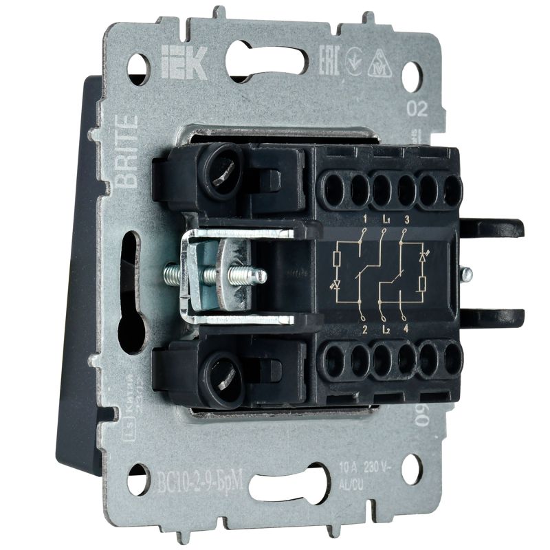 BRITE Выключатель 2-клавишный с индикацией для отелей 10А ВС10-2-9-БрМ маренго IEK