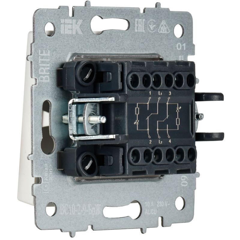 BRITE Выключатель 2-клавишный с индикацией для отелей 10А ВС10-2-9-БрЖ жемчуг IEK