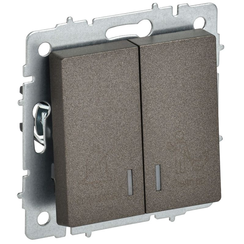 BRITE Выключатель 2-клавишный с индикацией для отелей 10А ВС10-2-9-БрТБ темная бронза IEK