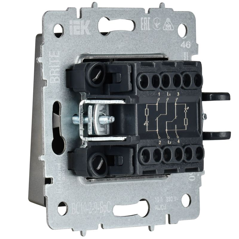 BRITE Выключатель 2-клавишный с индикацией для отелей 10А ВС10-2-9-БрС сталь IEK