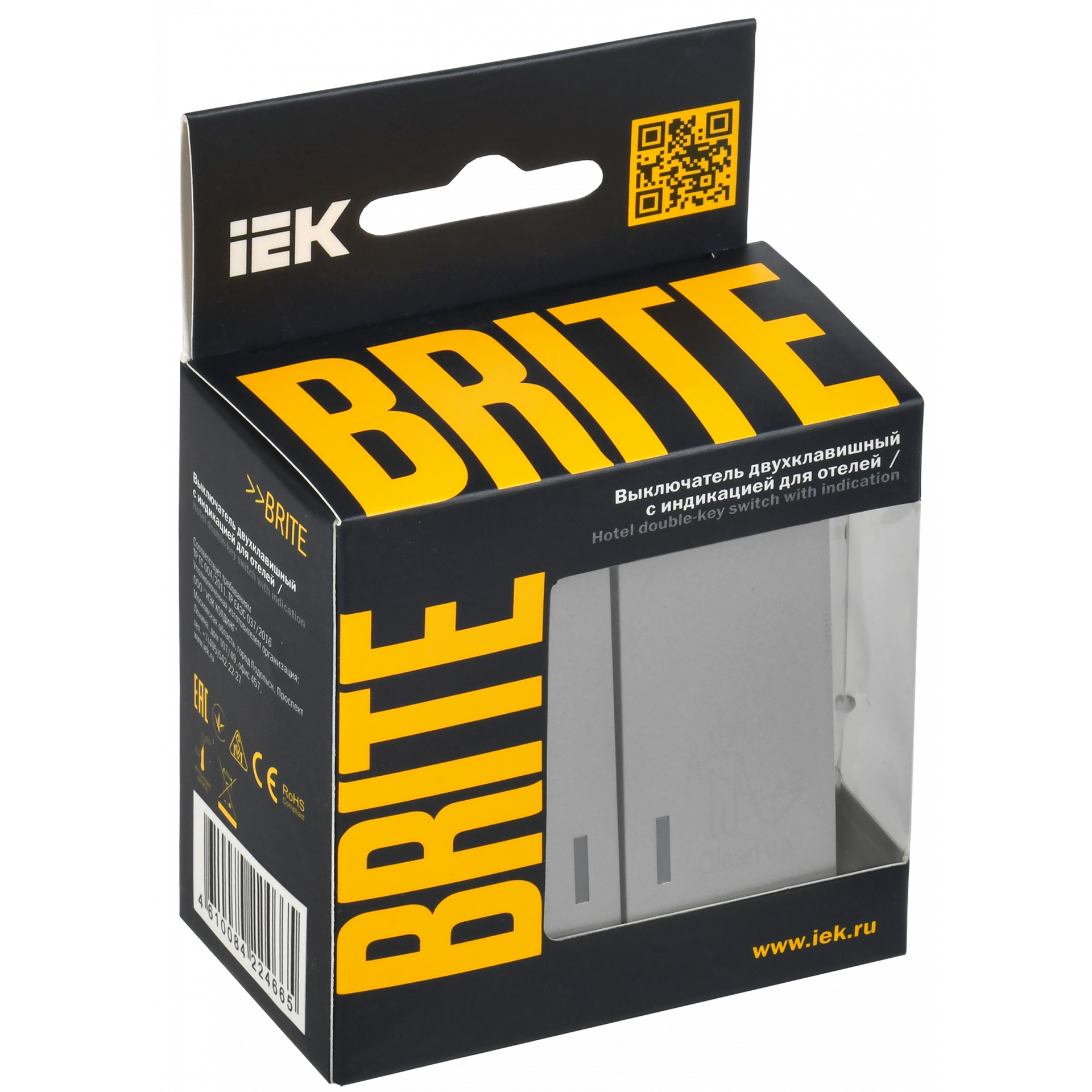 BRITE Выключатель 2-клавишный с индикацией для отелей 10А ВС10-2-9-БрА алюминий IEK