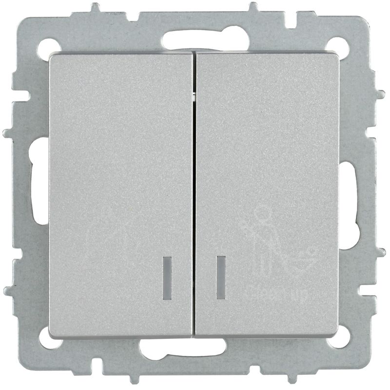 BRITE Выключатель 2-клавишный с индикацией для отелей 10А ВС10-2-9-БрА алюминий IEK