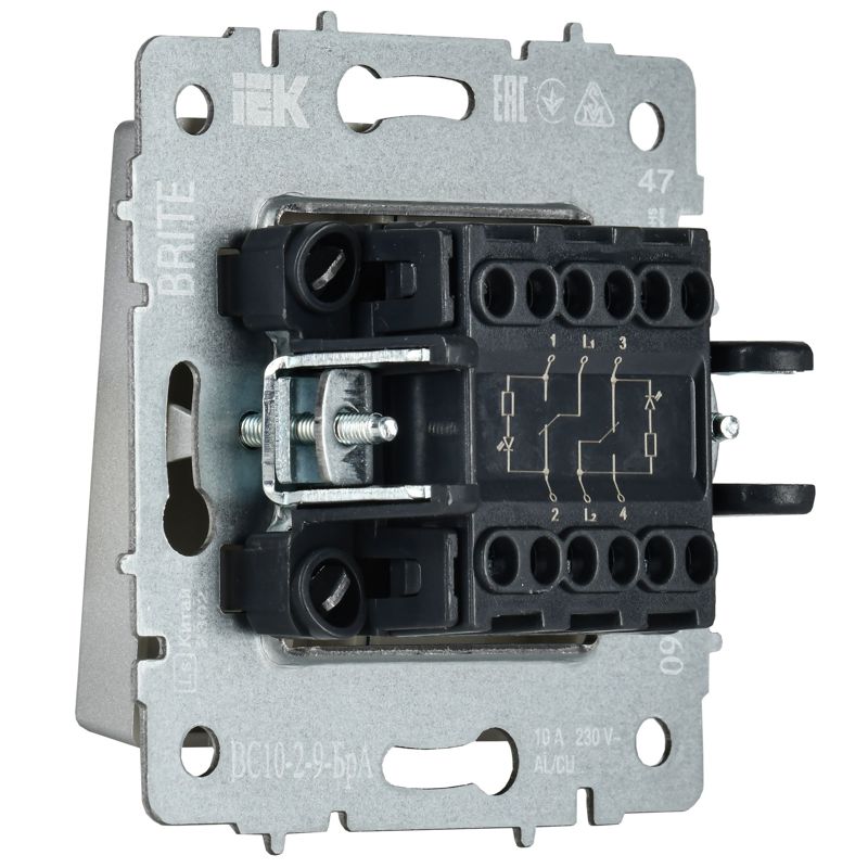 BRITE Выключатель 2-клавишный с индикацией для отелей 10А ВС10-2-9-БрА алюминий IEK