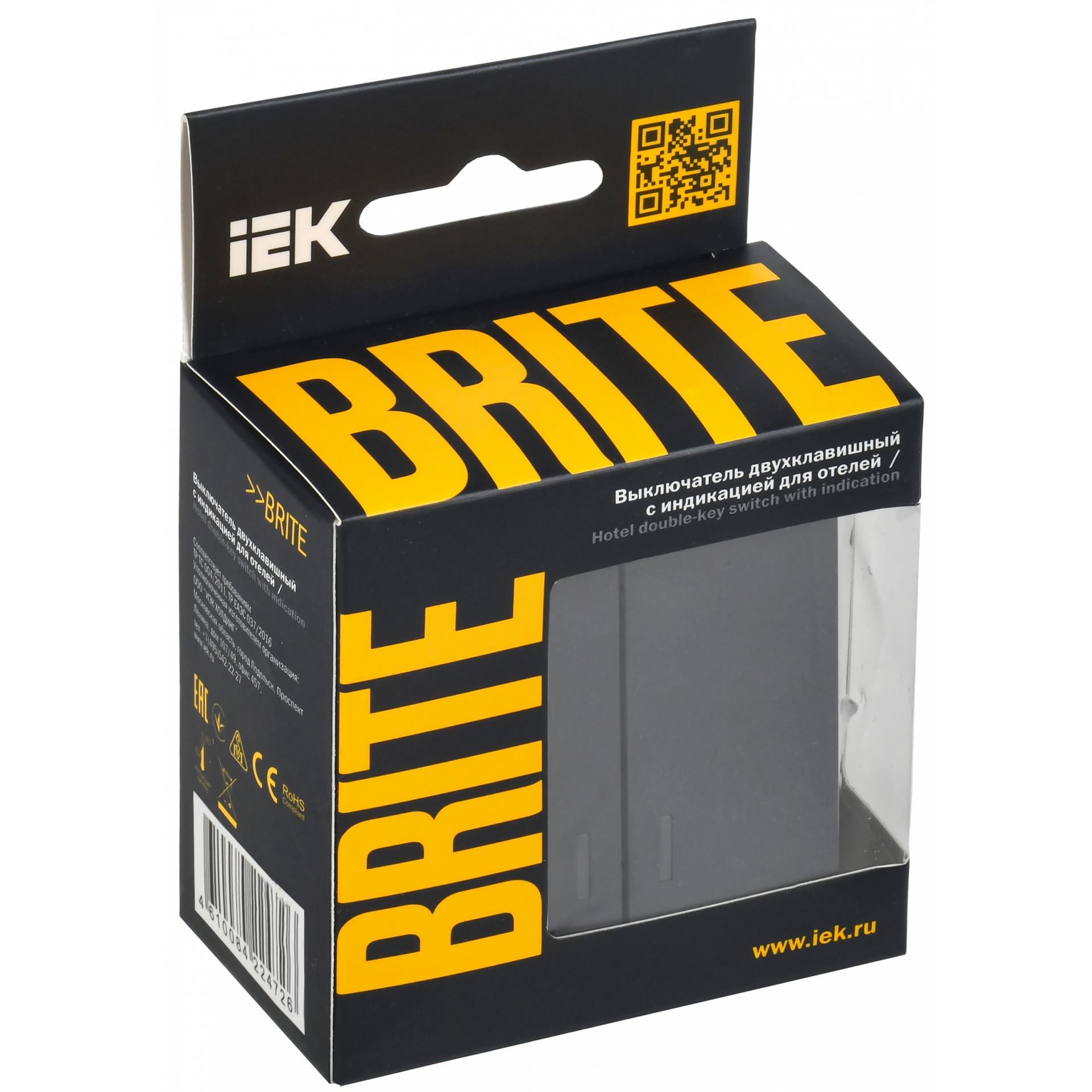 BRITE Выключатель 2-клавишный с индикацией для отелей 10А ВС10-2-9-БрГ графит IEK