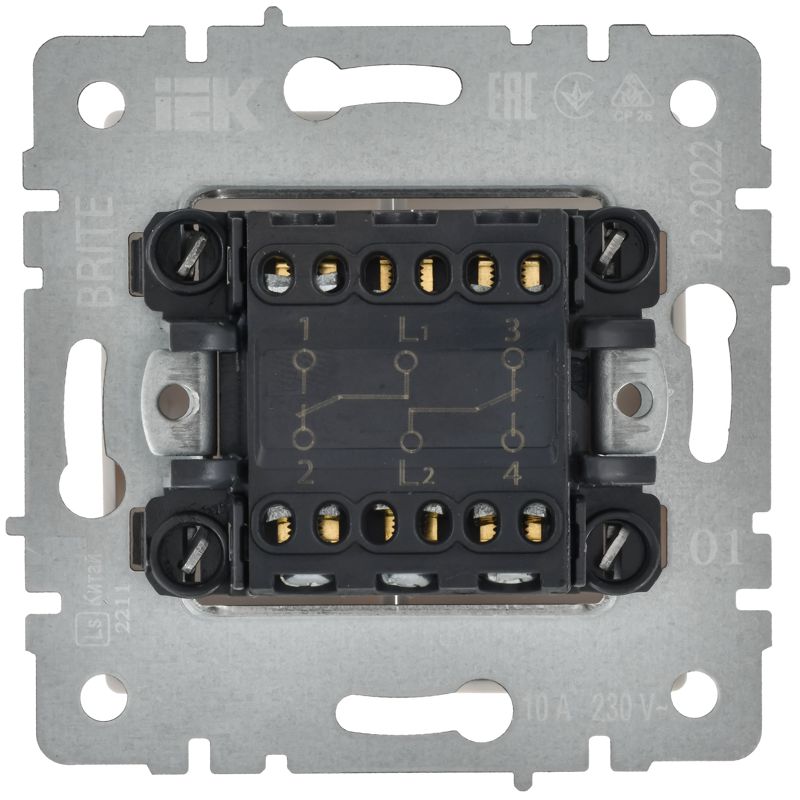 BRITE Выключатель 2-клавишный проходной 10А ВС10-2-6-БрБ белый