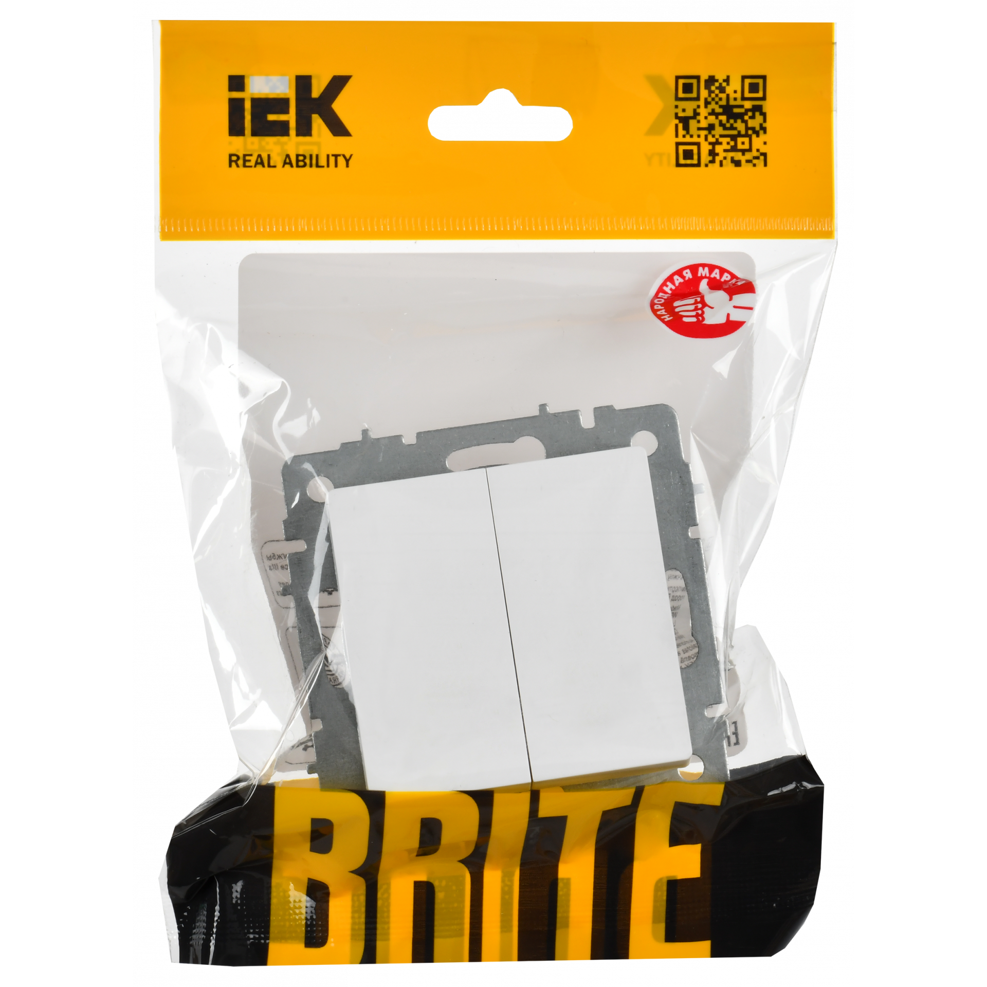 BRITE Выключатель 2-клавишный проходной 10А ВС10-2-6-БрАБ арктический белый IEK
