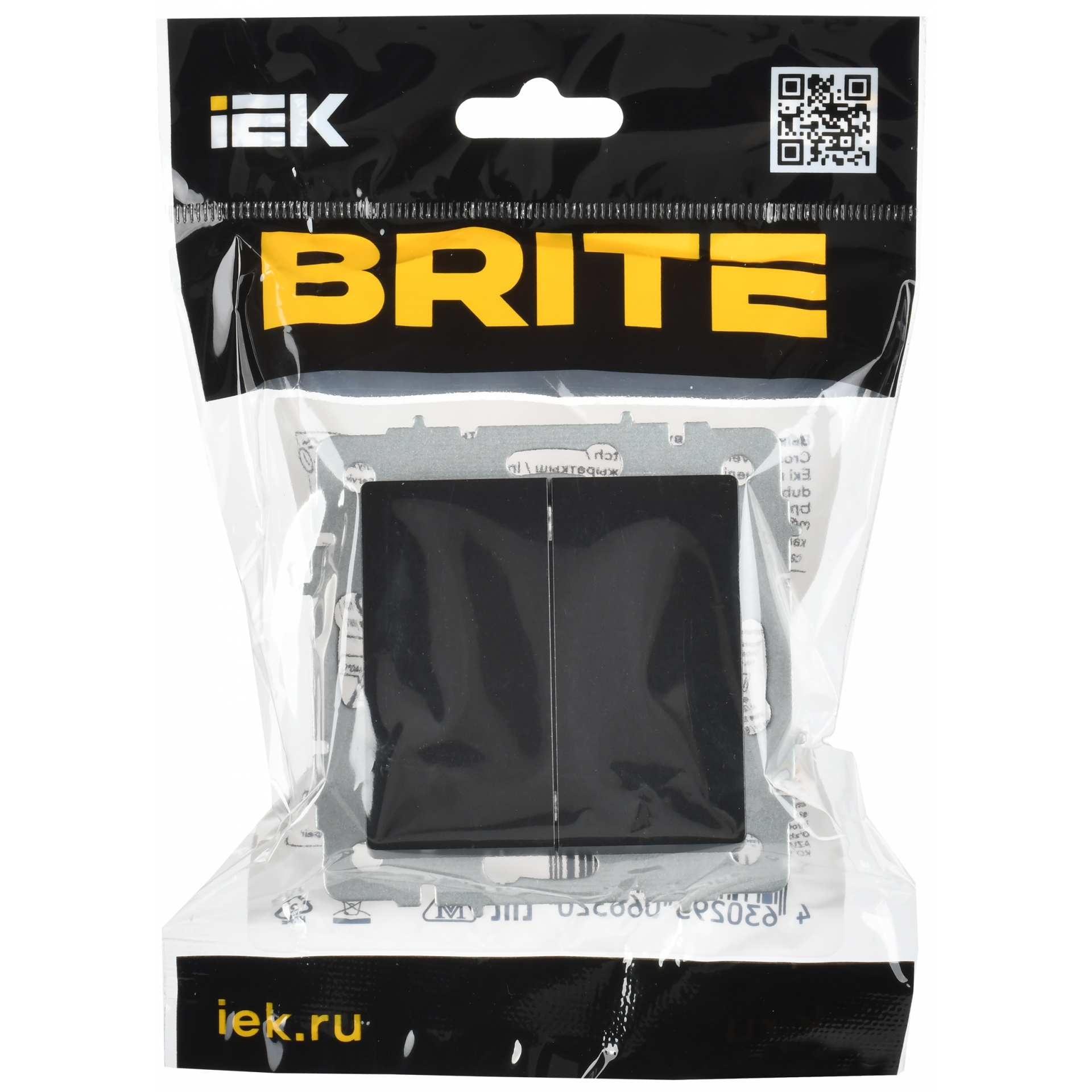 BRITE Выключатель 2-клавишный перекрестный 10А ВС10-2-3-БрЧ черный IEK