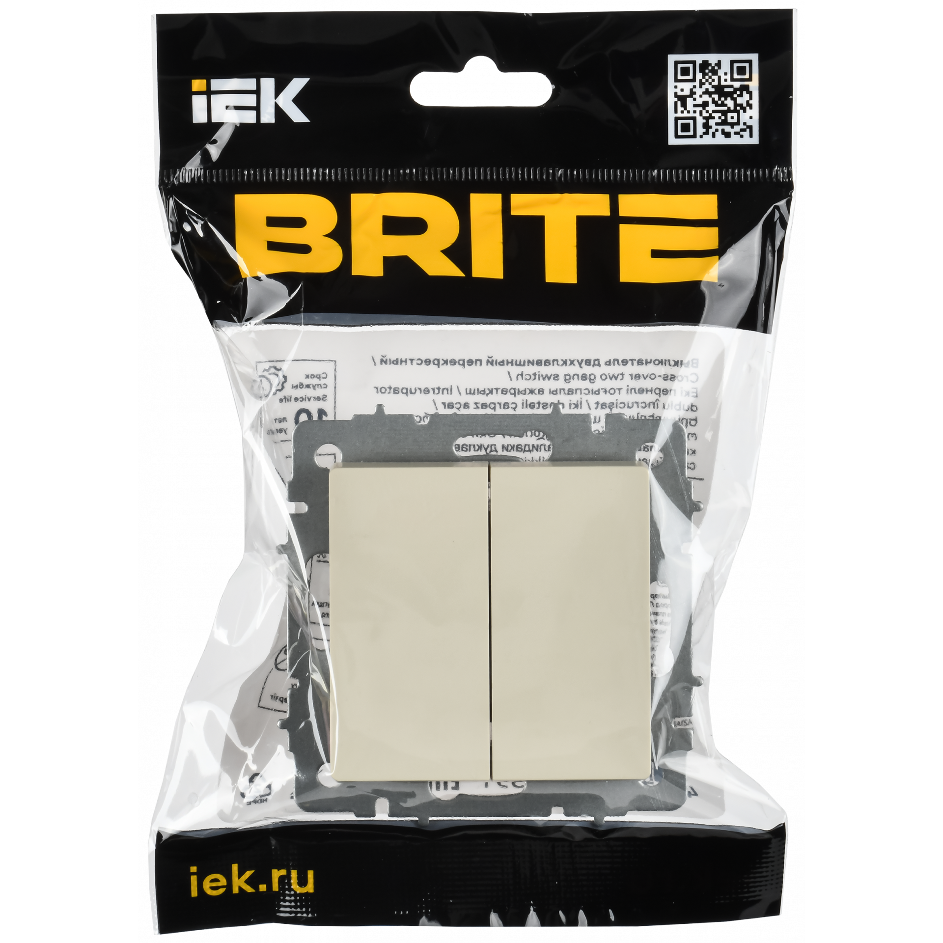 BRITE Выключатель 2-клавишный перекрестный 10А ВС10-2-3-БрКр бежевый IEK