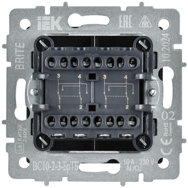 BRITE Выключатель 2-клавишный перекрестный 10А ВС10-2-3-БрТБ темная бронза IEK
