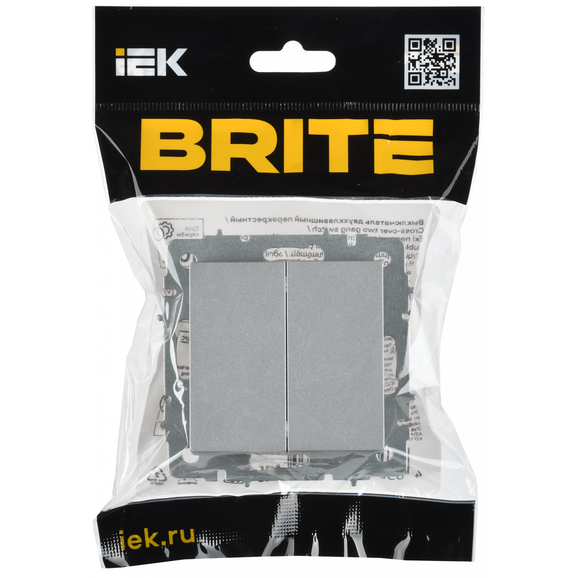 BRITE Выключатель 2-клавишный перекрестный 10А ВС10-2-3-БрА алюминий IEK