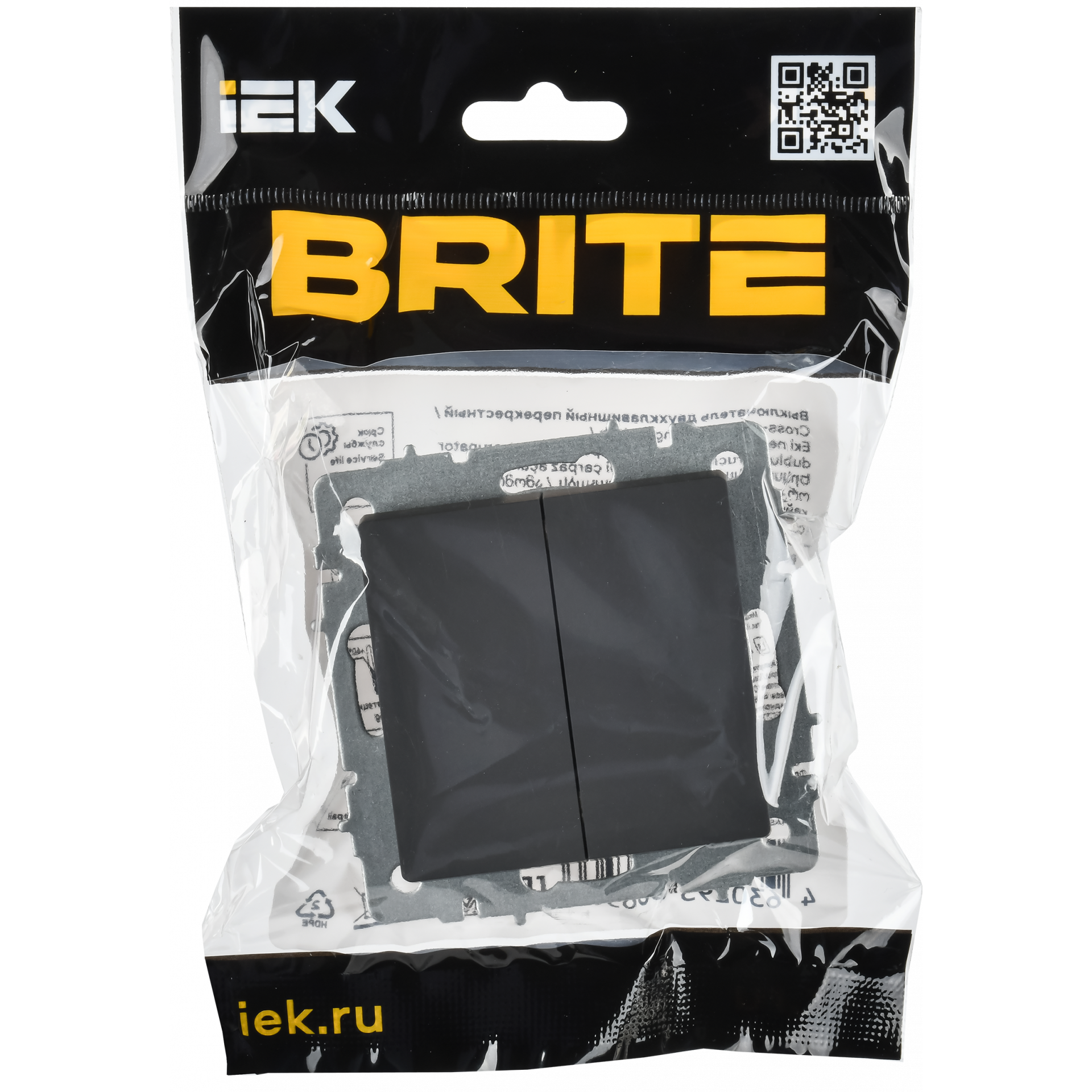 BRITE Выключатель 2-клавишный перекрестный 10А ВС10-2-3-БрГ графит IEK