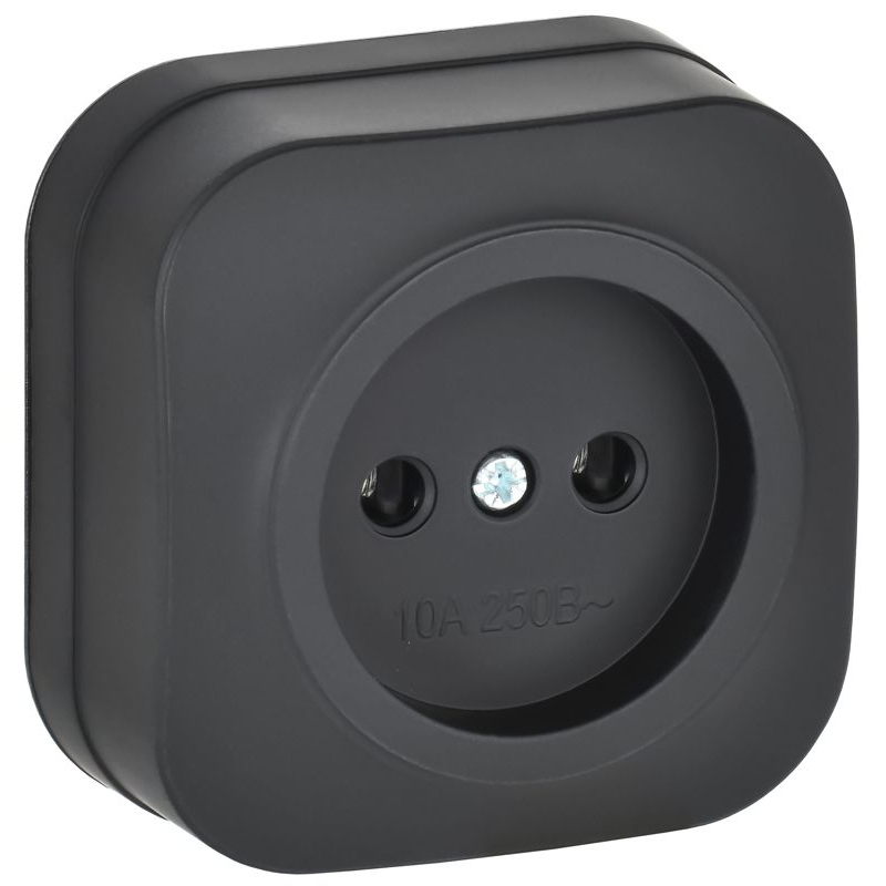 GLORY Розетка 1-местная для открытой установки без заземления без защитных шторок 10А РС20-2-ХЧм черный матовый IEK