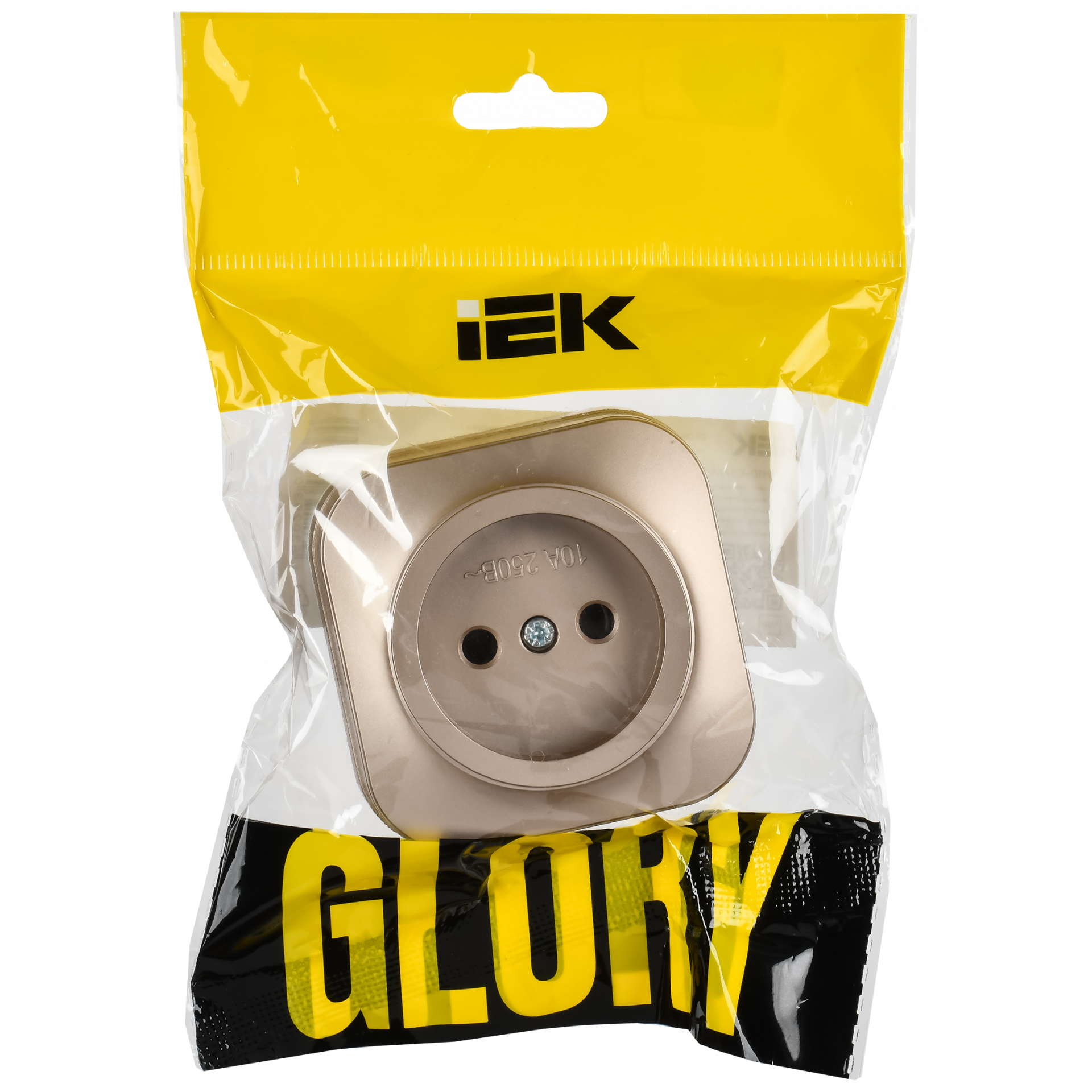 GLORY Розетка 1-местная для открытой установки без заземления без защитных шторок 10А РС20-2-ХШм шампань матовый IEK