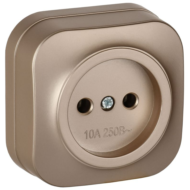 GLORY Розетка 1-местная для открытой установки без заземления без защитных шторок 10А РС20-2-ХШм шампань матовый IEK