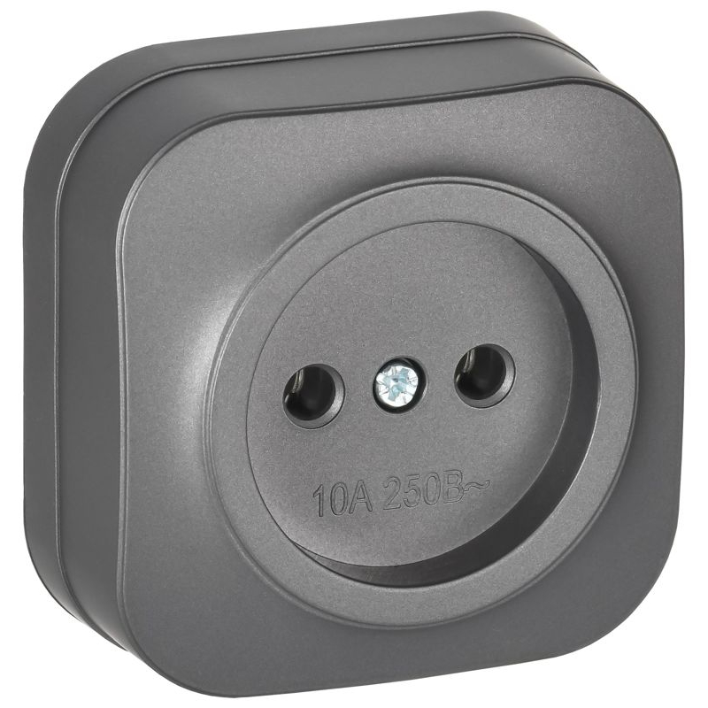 GLORY Розетка 1-местная для открытой установки без заземления без защитных шторок 10А РС20-2-ХСм сталь матовый IEK