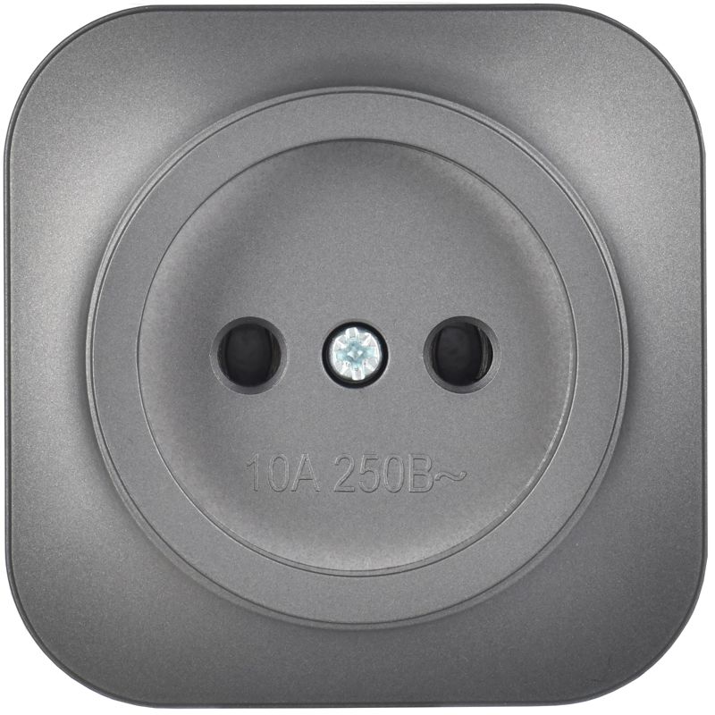 GLORY Розетка 1-местная для открытой установки без заземления без защитных шторок 10А РС20-2-ХСм сталь матовый IEK