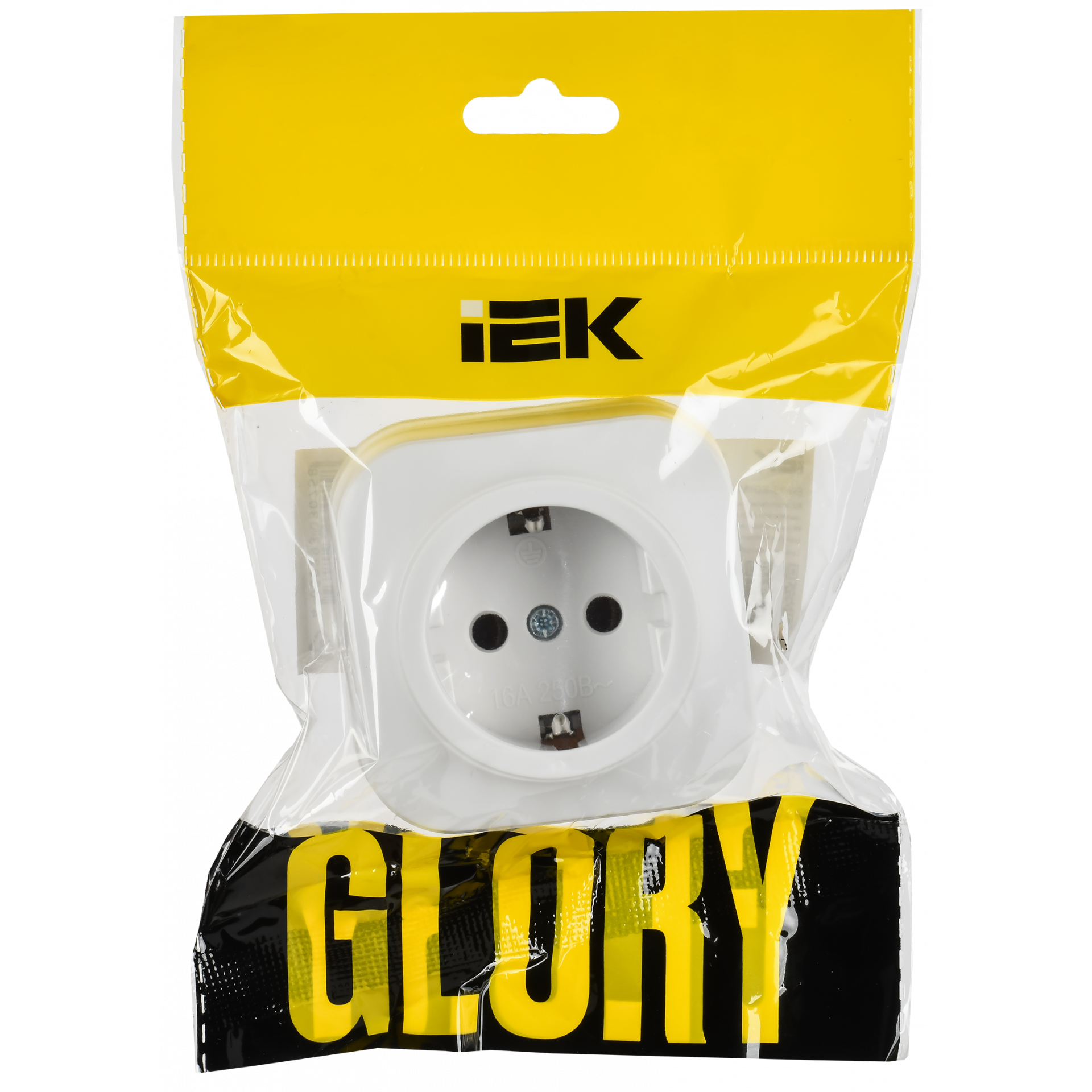 GLORY Розетка 1-местная для открытой установки с заземлением без защитных шторок 16А РС20-3-ХБм белый матовый IEK
