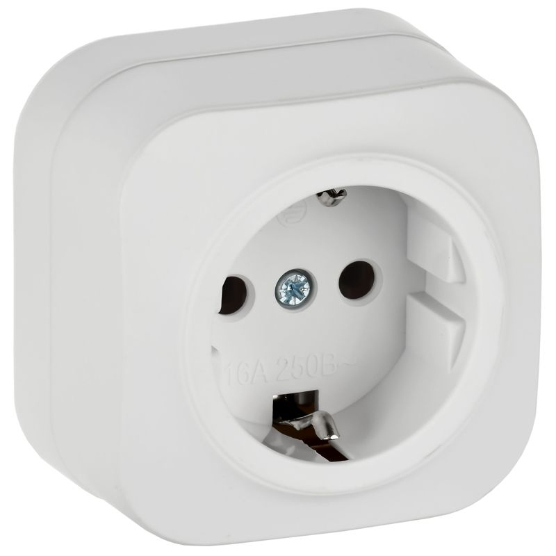 GLORY Розетка 1-местная для открытой установки с заземлением без защитных шторок 16А РС20-3-ХБм белый матовый IEK