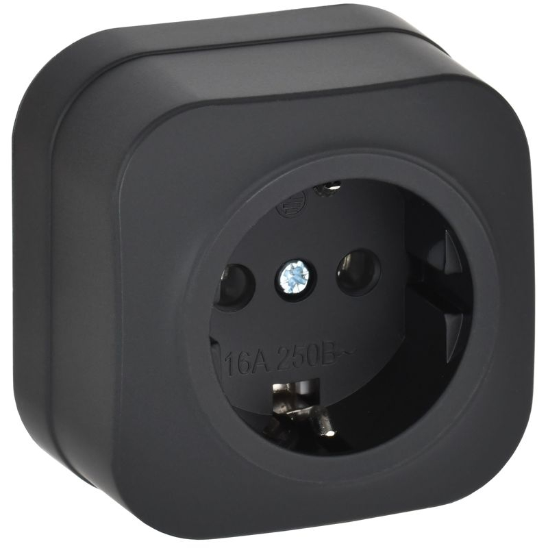 GLORY Розетка 1-местная для открытой установки с заземлением без защитных шторок 16А РС20-3-ХЧм черный матовый IEK