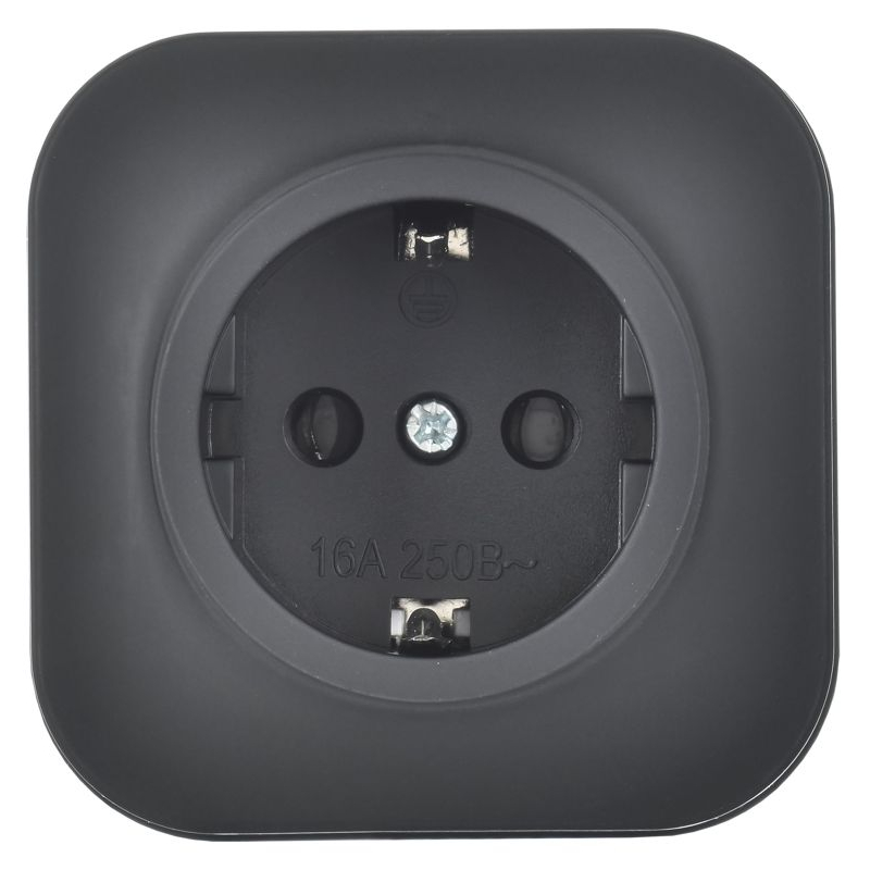 GLORY Розетка 1-местная для открытой установки с заземлением без защитных шторок 16А РС20-3-ХЧм черный матовый IEK