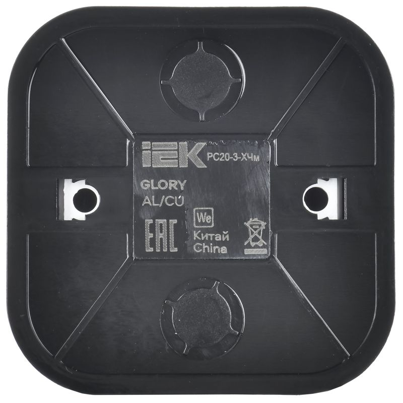 GLORY Розетка 1-местная для открытой установки с заземлением без защитных шторок 16А РС20-3-ХЧм черный матовый IEK