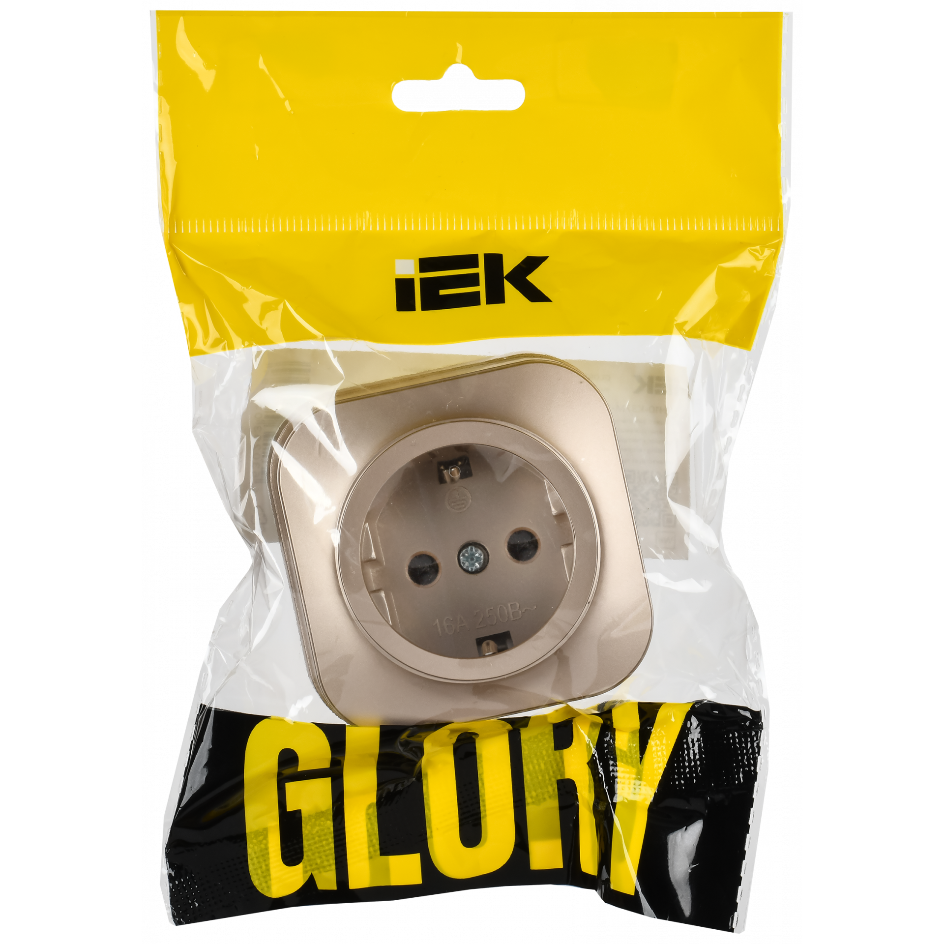 GLORY Розетка 1-местная для открытой установки с заземлением без защитных шторок 16А РС20-3-ХШм шампань матовый IEK