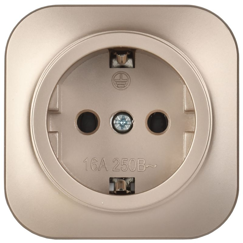 GLORY Розетка 1-местная для открытой установки с заземлением без защитных шторок 16А РС20-3-ХШм шампань матовый IEK