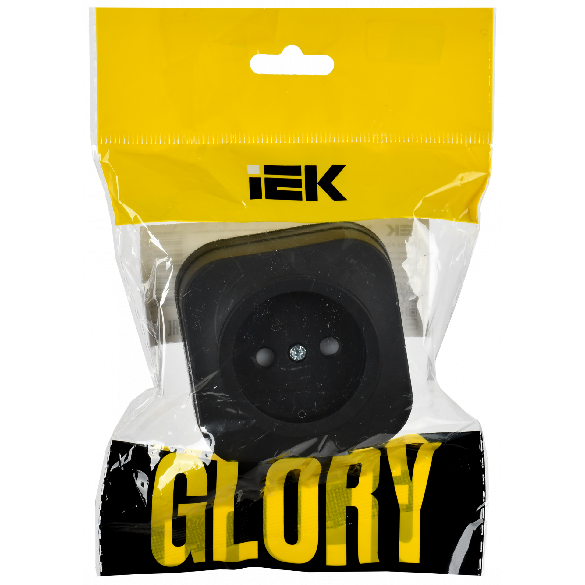GLORY Розетка 1-местная для открытой установки без заземления с защитными шторками 10А РСш20-2-ХЧм черный матовый IEK